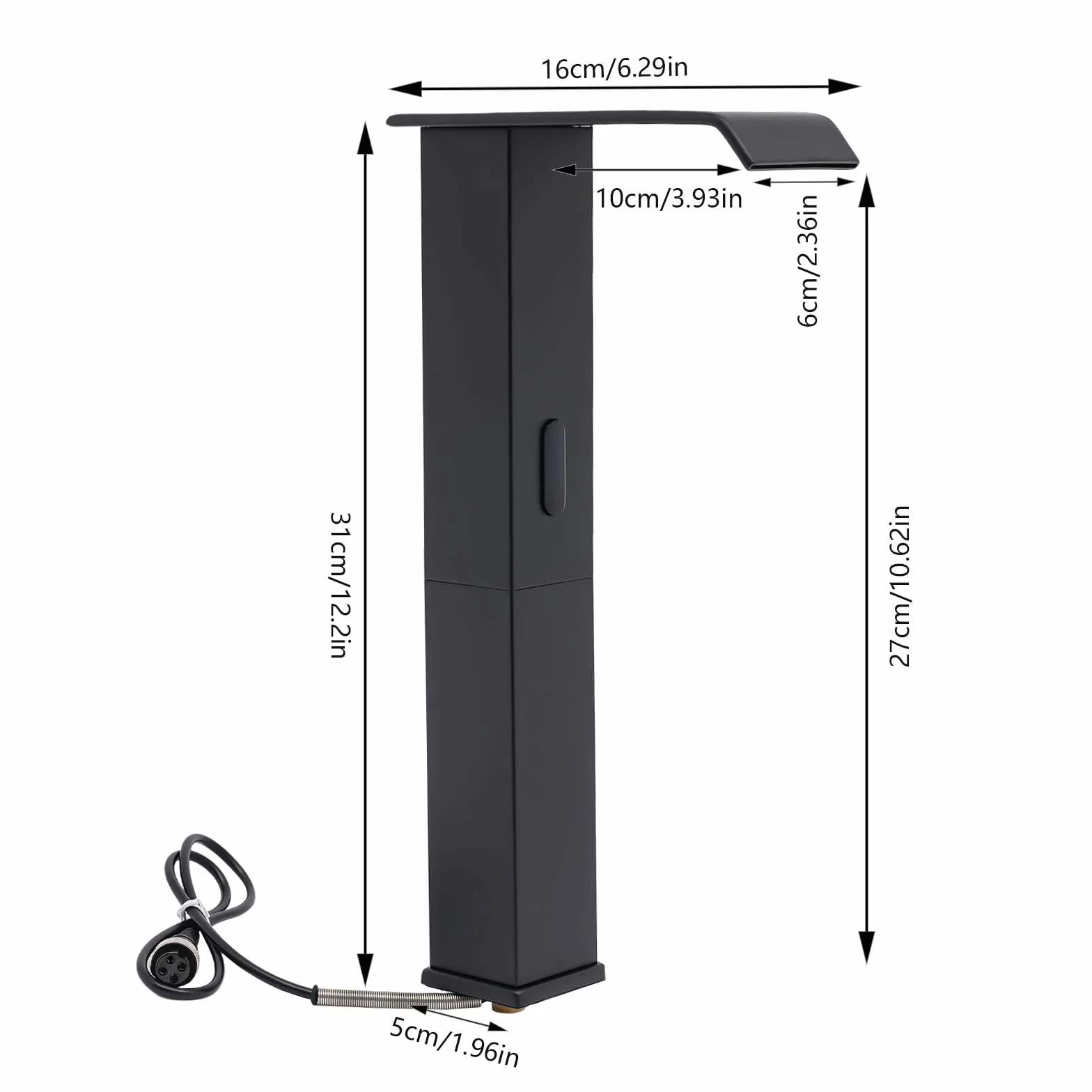 Grifo sensor automático negro, mezclador infrarrojo, caño alto cascada 27cm, latón resistente ahorro agua, válvula cerámica instalación fácil, para cocina cuarto de baño restaurante hotel