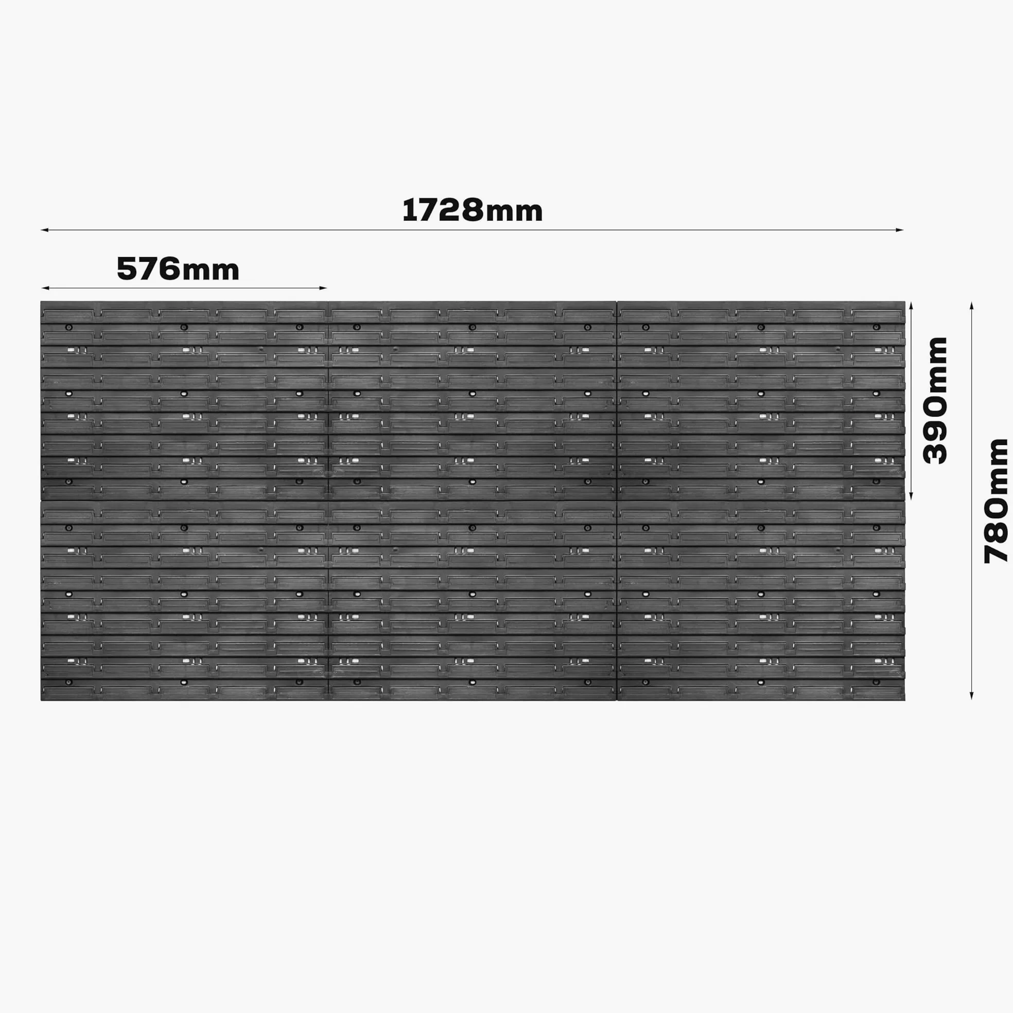 Estantería de Pared Botle de 178 x 78 cm, Kit de Almacenamiento con 30 Cajas de Plástico Negro con Tapa Transparente, Portaherramientas para Taller y Banco de Trabajo