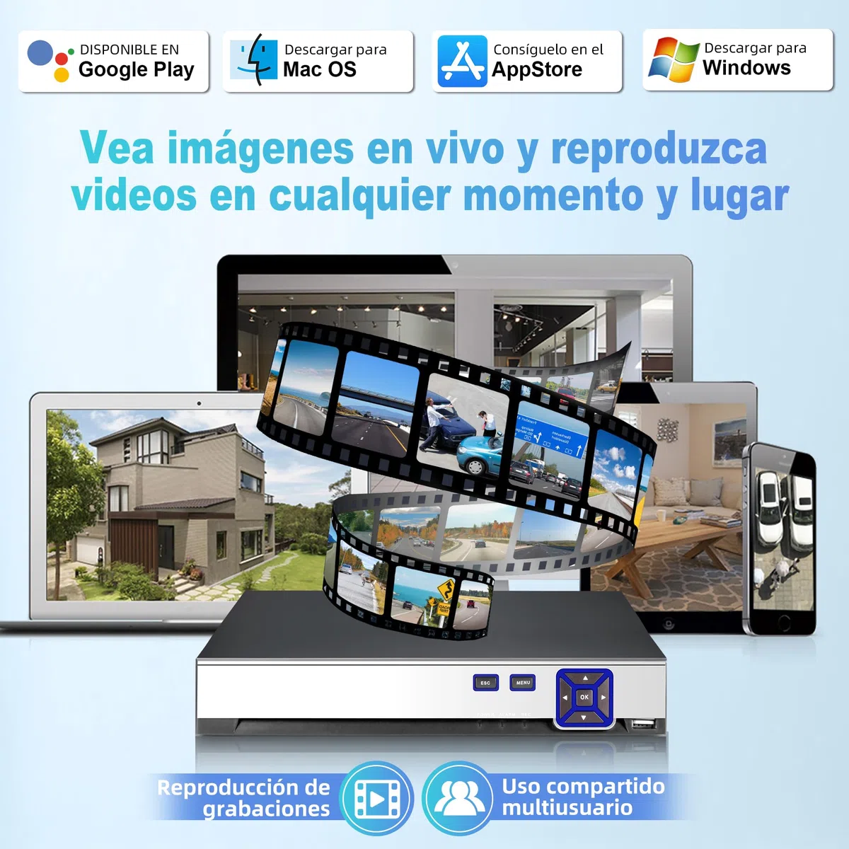 Juego de cámaras de vigilancia 4K para Exteriores, 8 Canales PoE con Disco Duro de 1 TB, Grabador de vídeo en Red para Sistema de cámara CCTV para Seguridad en el hogar, Solo Funciona con cámaras IP