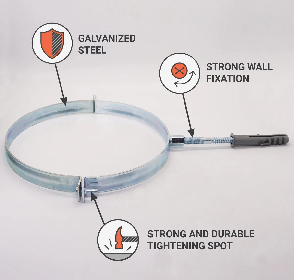 SKIR'CO (4 piezas) Soportes de tubería para tubos de 200 mm, soportes de tubería para montaje en pared y techo, abrazaderas de tubería