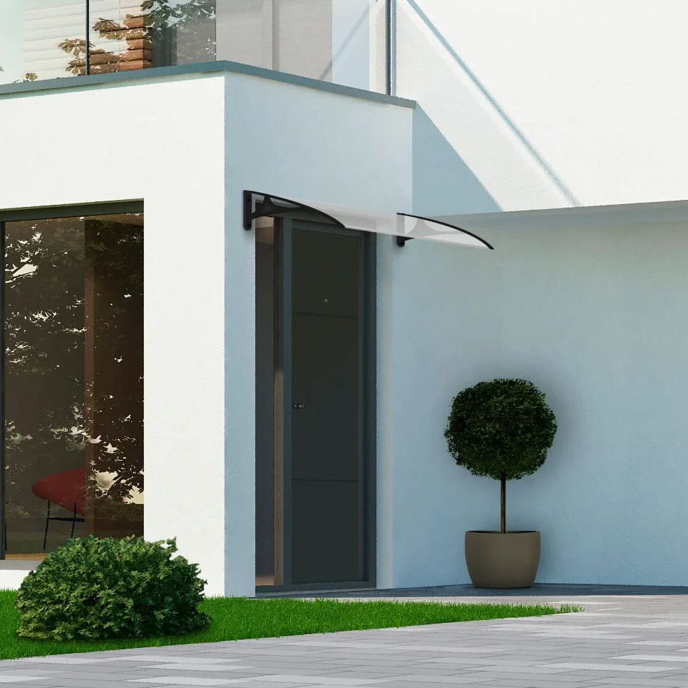 Marquesina Puerta Exterior 120x80 cm – Policarbonato Macizo 2,7mm - Soportes de Aluminio Antracita – Fácil Montaje - Tejadillo Protección Lluvia Ventana – Cubierta Resistente Jardín Terraza