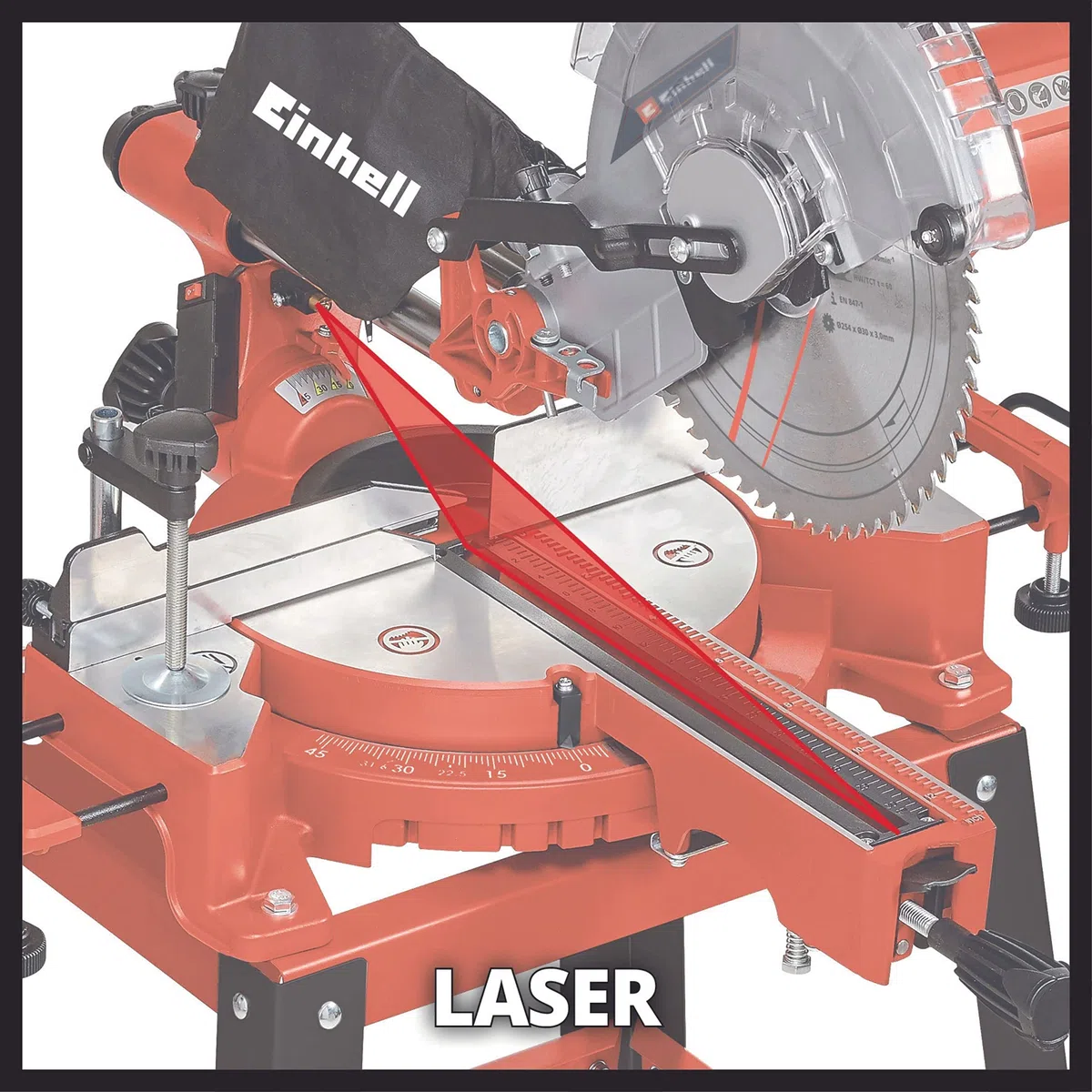 Einhell Ingletadora, 1900 W, 4.800 rpm, cabezal de sierra basculante, incluida la hoja de sierra HM, Color Rojo