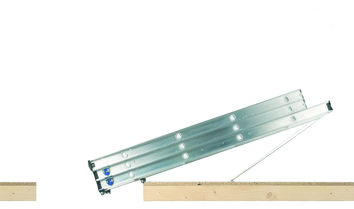 Escalera compacta de 3 secciones, de Abru, 37000, de aluminio, para desván, peldaños cómodos incluidos150 kg capacidad de carga, certificado de seguridad EN14975.