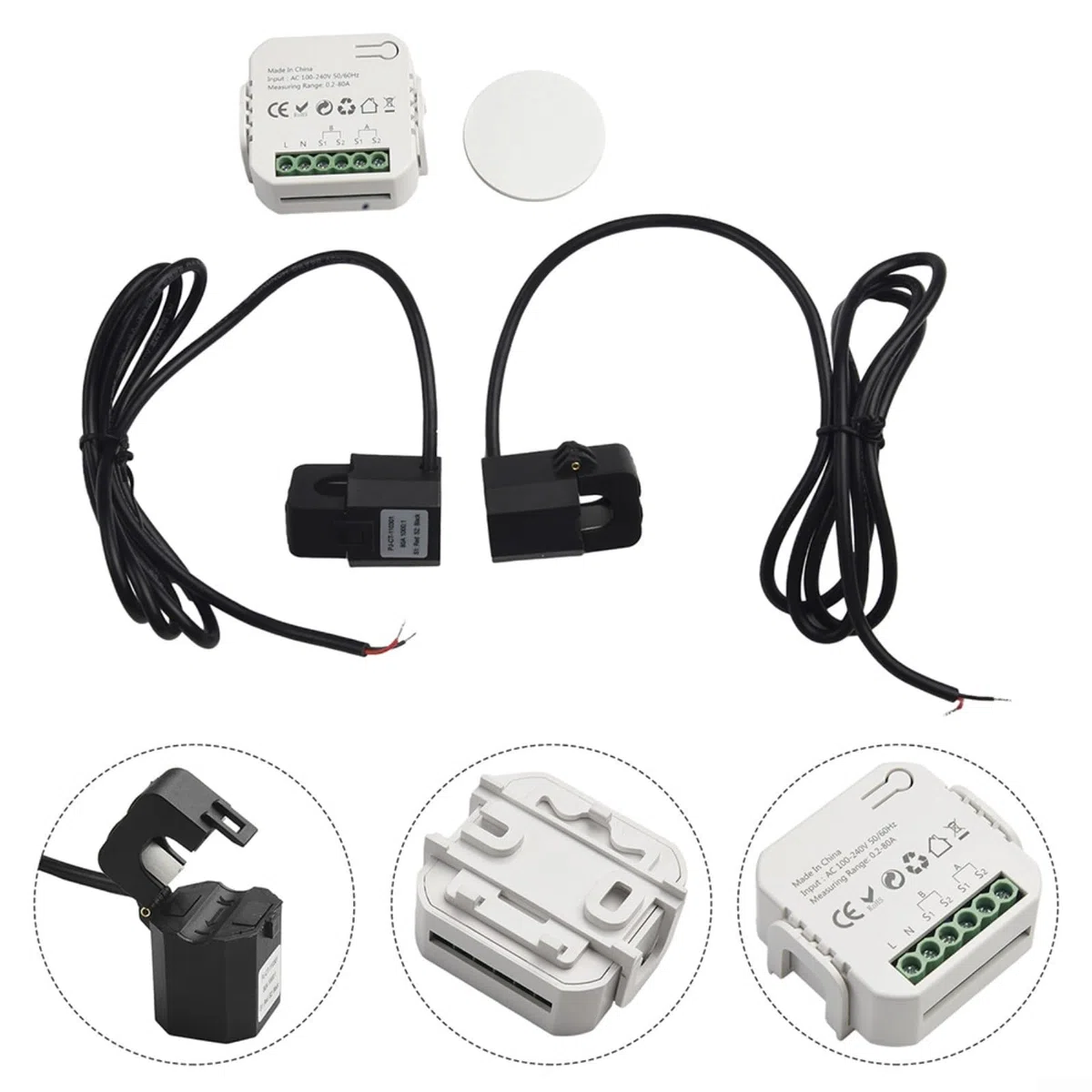 Para medidor de energía inteligente Zigbee, para medidor de energía TUYA 80A de 2 canales bidireccionales, monitor de electricidad con 2 abrazaderas para potencia en tiempo real, medición de voltaje