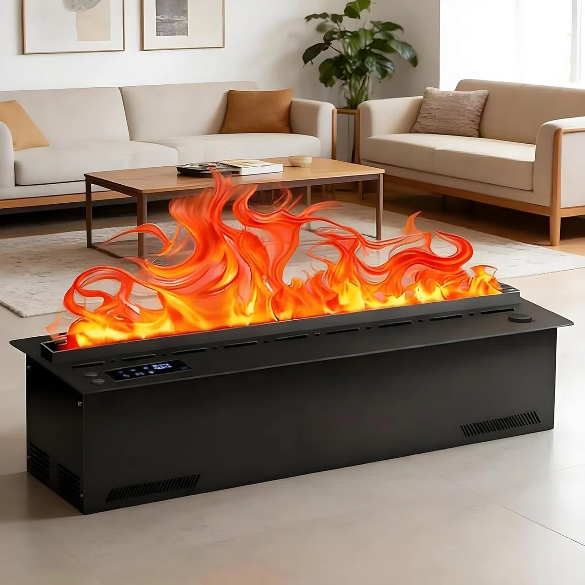 Chimenea De Vapor De Agua 3D con 128 Colores De Llama Ajustables Y 5 Niveles De Brillo, Acero Inoxidable Cepillado, Control TáCtil, para Oficina, Hogar Y Hotel,120cm/47.24inch