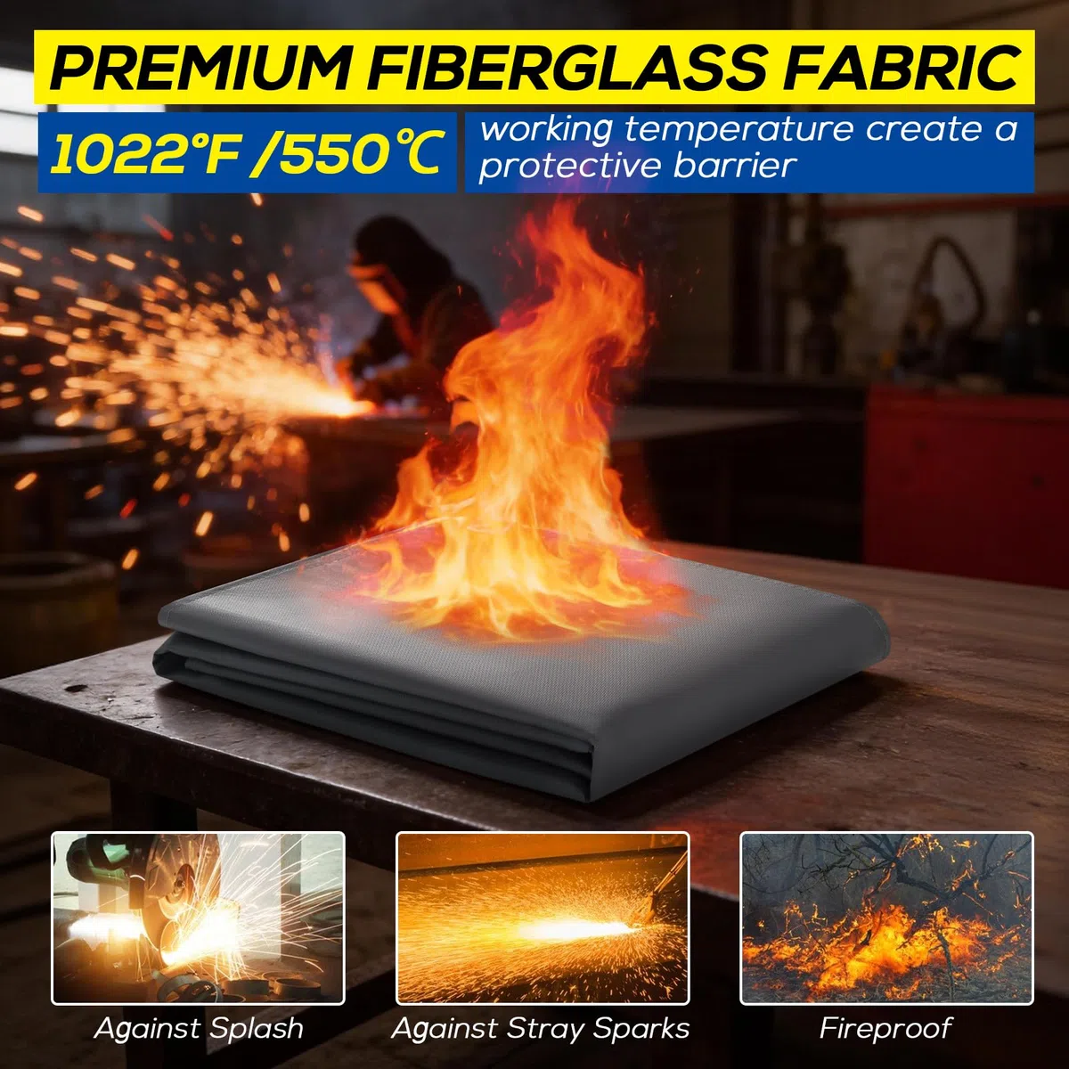 PAWBOSE Mantas ignífugas de vidrio con silicona, 180x240 cm. Protección para soldadura y corte, con bolsa. Uso interior y exterior.
