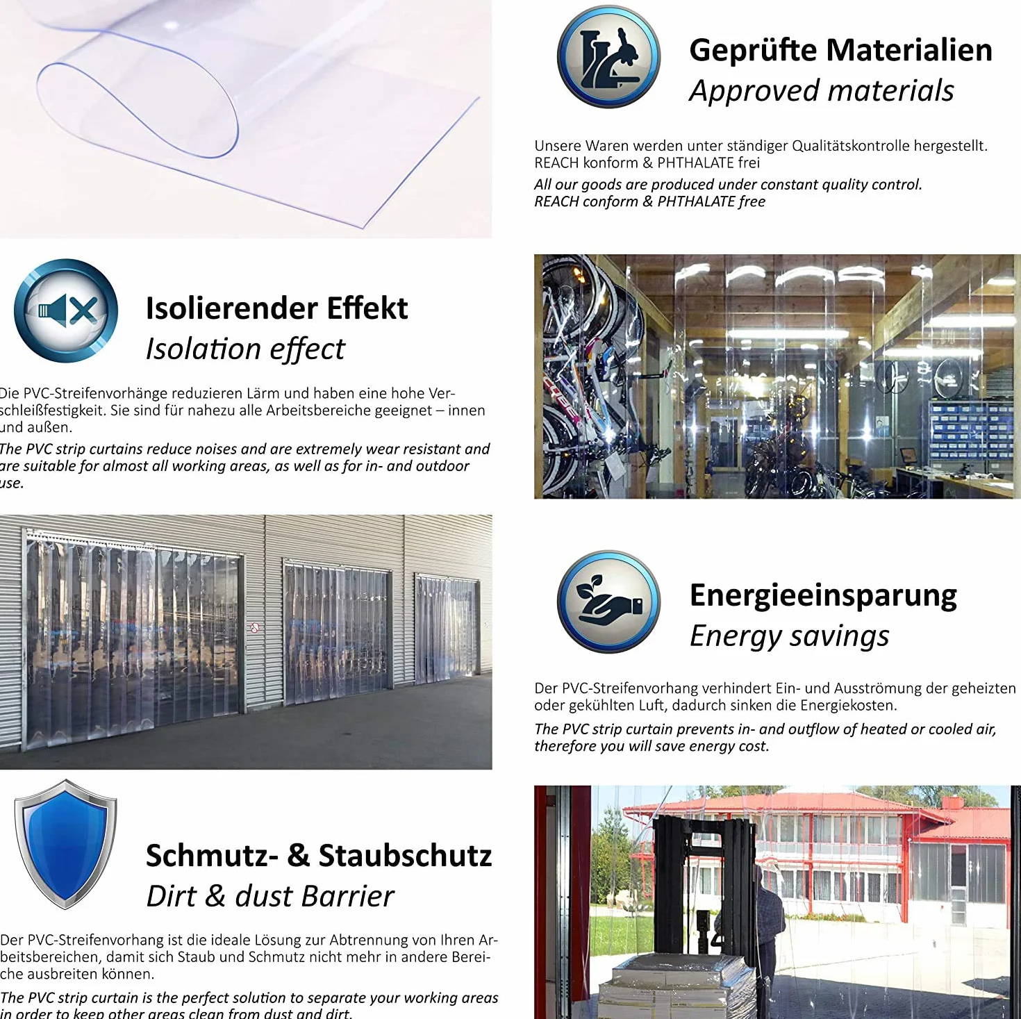 Zettl GmbH cortina de tiras de PVC, láminas 3x300mm, ancho x altura 1,00x3,75m, transparente, premontado, galvanizado, para la industria, la agricultura y la gastronomía