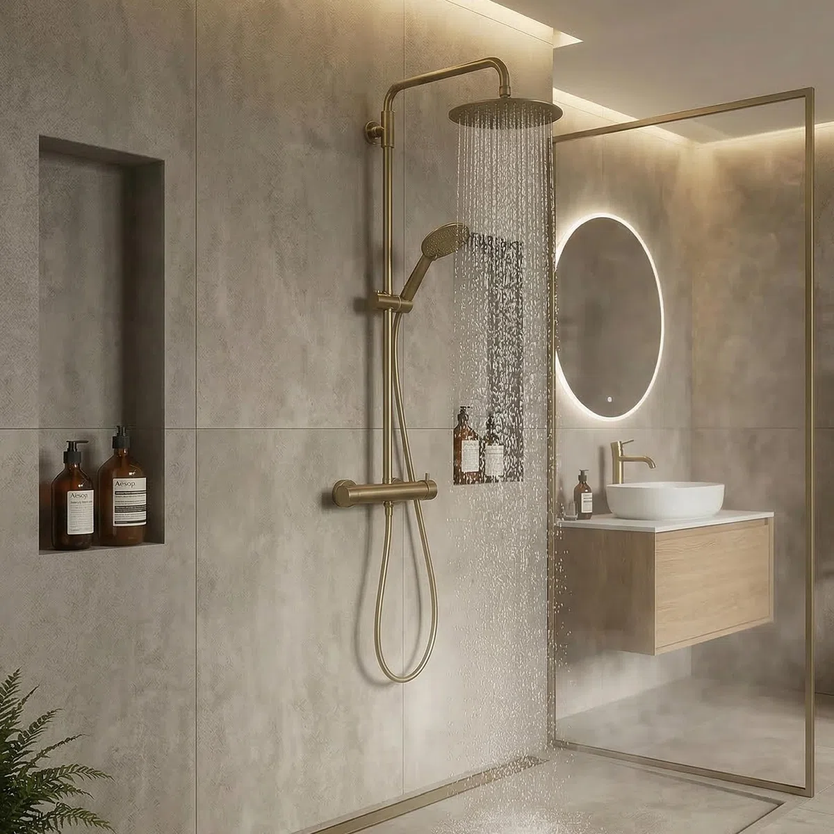 Gedy STAR PLUS 03 Columna de ducha oro mate con grifo monomando, conjunto de alcachofa 3 posiciones, cabezal de ducha; flexo 150 cm, extensible 92-146 vm