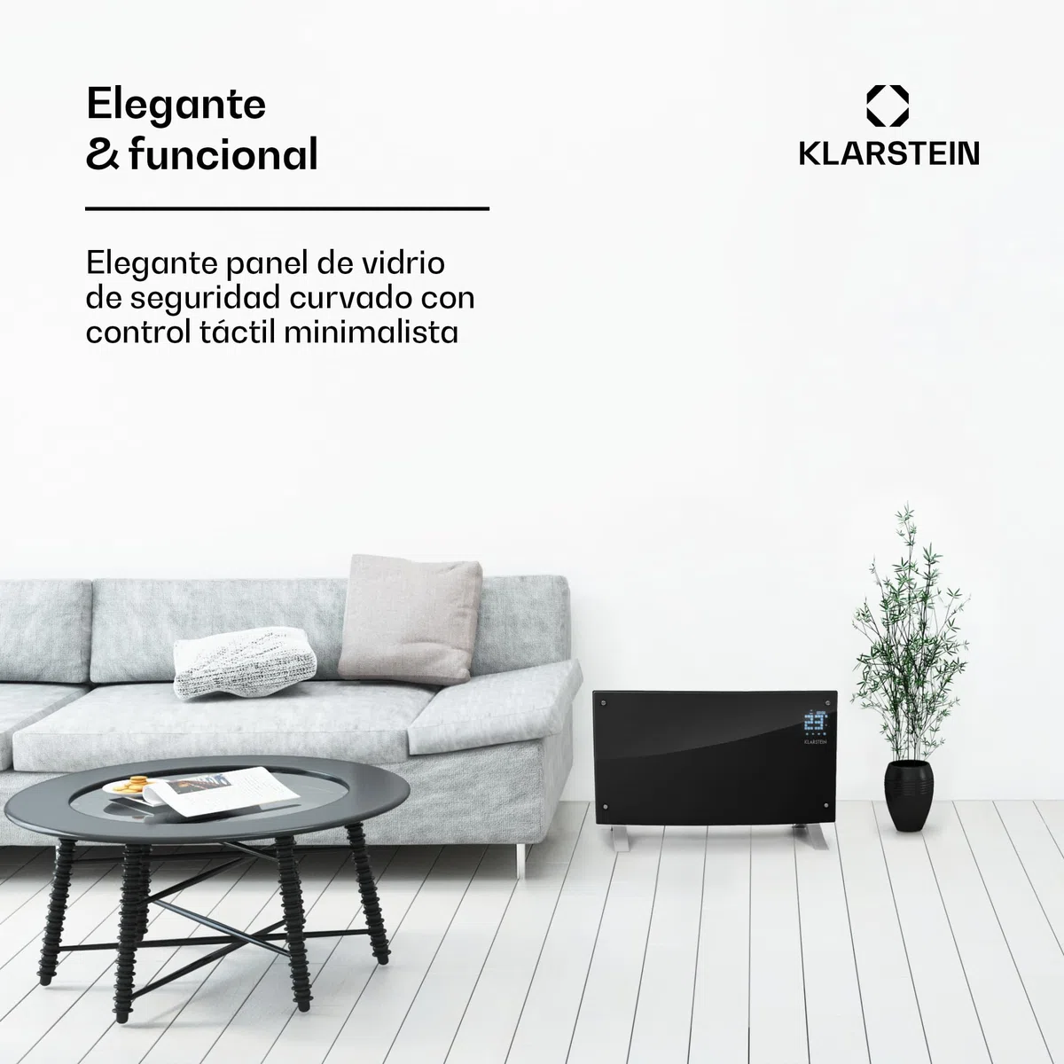 Klarstein Radiadores Bajo Consumo Electricos para Casa, Estufa Electrica de 2000W con Patas de Aluminio, Radiador Electrico Silencioso, Portátil y Delgado, Estufas con Panel para Pared y Termostato