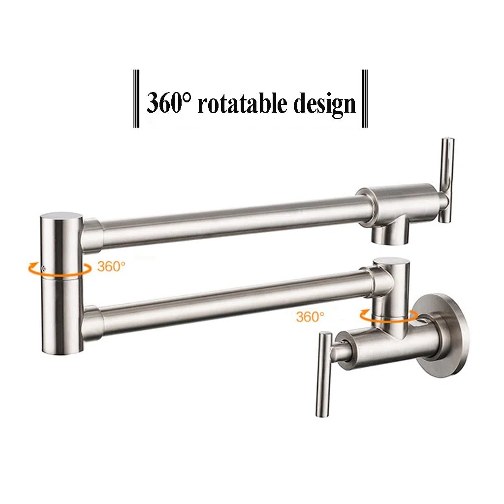 BBGS Montaje en Pared Grifos de Llenado de Ollas, Acero Inoxidable Llenadora de Ollas Comercial, Tarea Pesada con Plegable Estirable Articulaciones Dobles 2 Asas