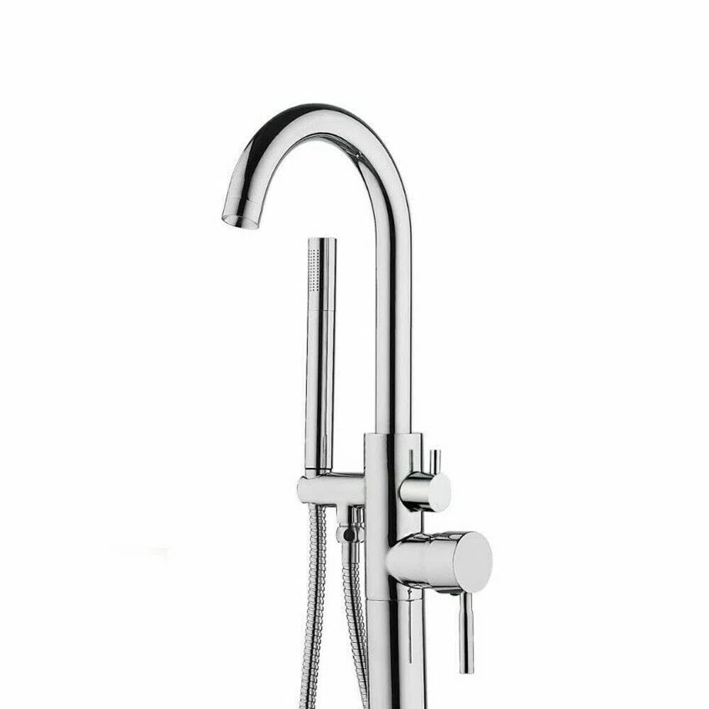 Grifo para bañera de pie independiente, retro, de pie, de cobre, acero inoxidable, montaje en el suelo