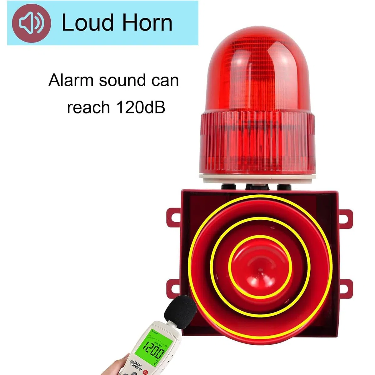 Alarma de emergencia inalámbrica industrial con sirena de 120 dB y luz estroboscópica, IP65 impermeable, control remoto para alertas de seguridad