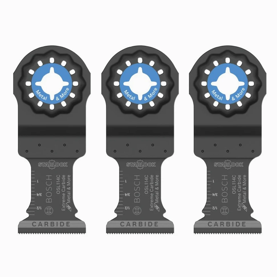 BOSCH Starlock OSL114C-3 - Paquete de 3 cuchillas oscilantes multiherramienta oscilante de metal y más carburo para cortar barra de hierro, metal, madera con clavos, paneles de yeso y azulejos
