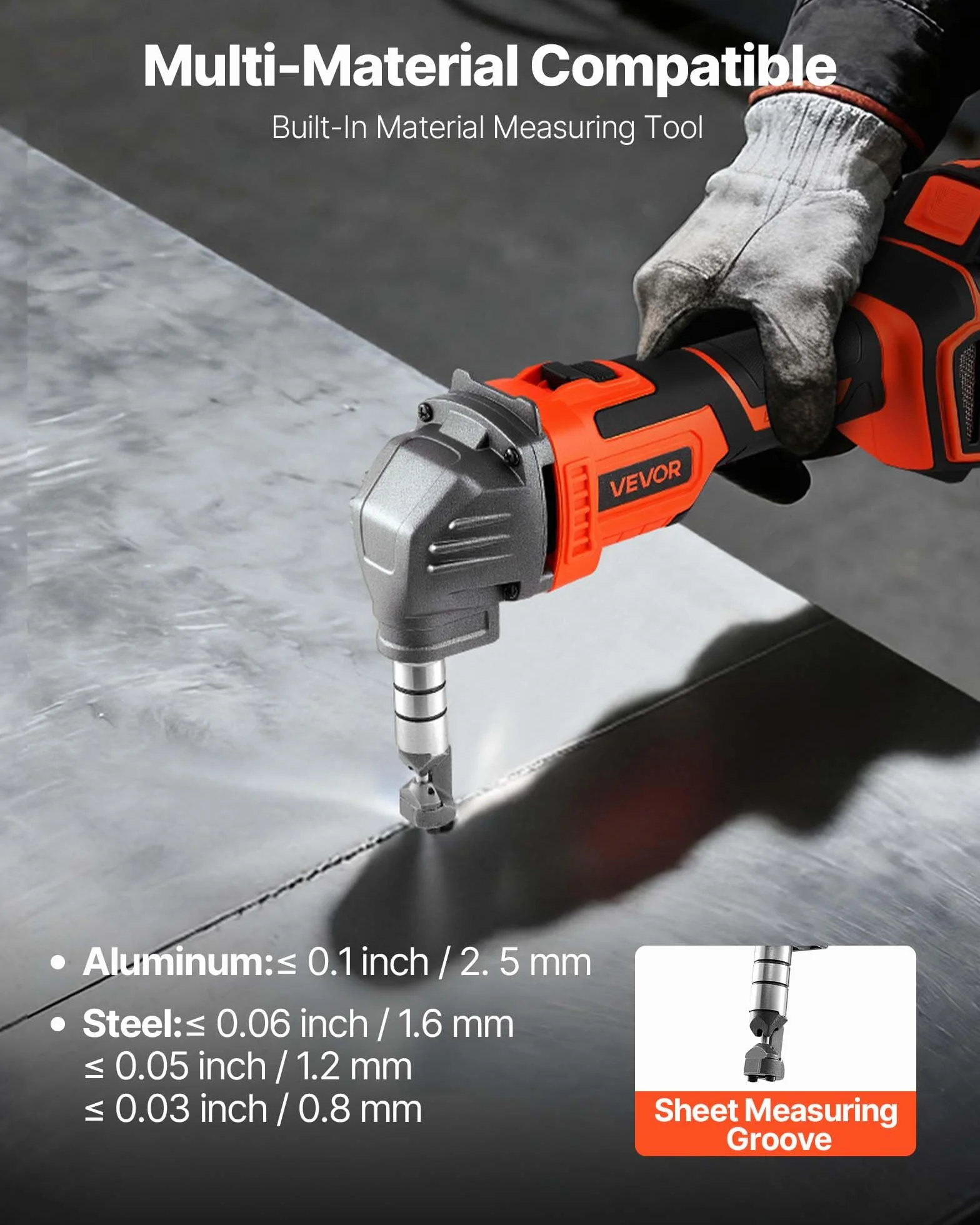 VEVOR Cortador de Metal Inalámbrico con Batería de 20 V y 4000 mAh, Eficiente Motor sin Escobillas de 2200 RPM, con Estuche de Plástico para Cortar Láminas de Acero y Aluminio, Rendimiento Potente