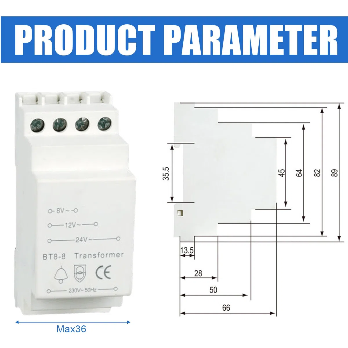 BAIFULAI Transformador de Timbre 8V-12V-24V - Se Adapta a Carriles Estándar de 35 mm - Para Timbre de Puerta