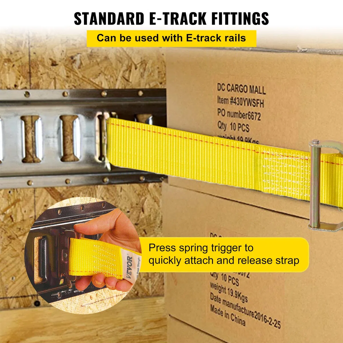 VEVOR Correas de Amarre con Trinquete E-Track 4,57 m x 5 cm Correas de Pista E 18 Piezas Cinturón de Poliéster y Trinquete de Acero Amarre de E-Track para Motocicletas Portaequipajes Camiones Remolque
