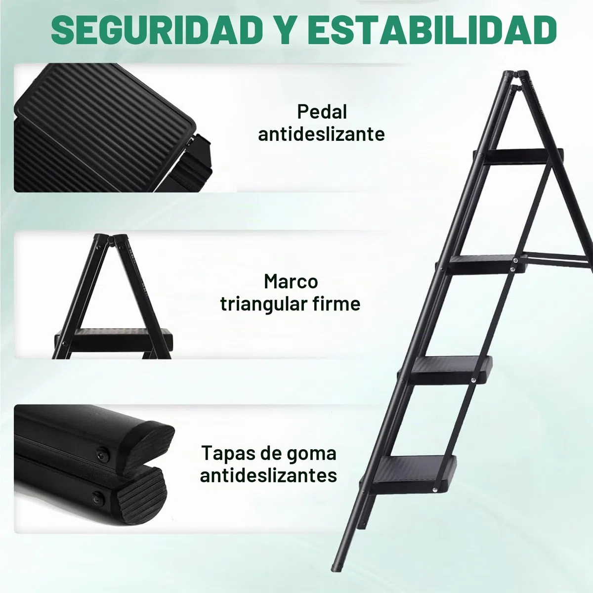 Escalera Plegable de 4 peldaños de Aluminio, Estable y Segura, peldaños Anchos Antideslizantes, soporta hasta 150 kg, para hogar, almacén, Taller y Uso Comercial