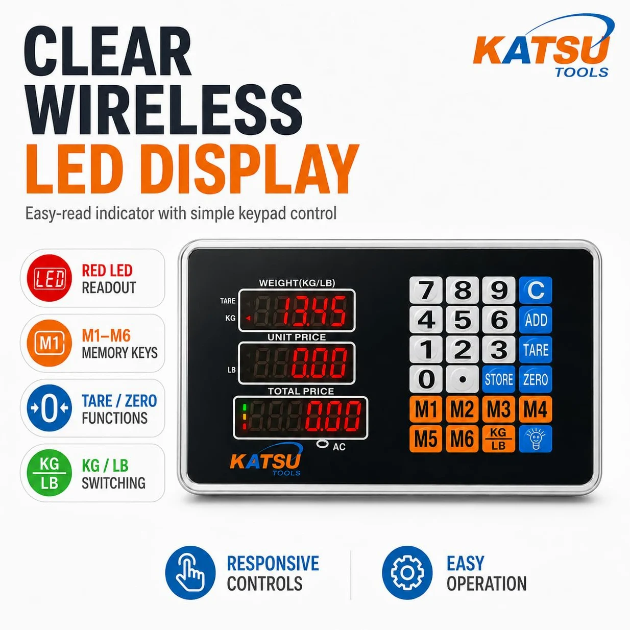 KATSU Balanza Industrial de Plataforma 500kg Electrónica Recargable Báscula Postal Digital con LED Pantalla y 50x60cm Plataforma de Acero a Prueba de Herrumbre para Envío de Paquetes Almacén