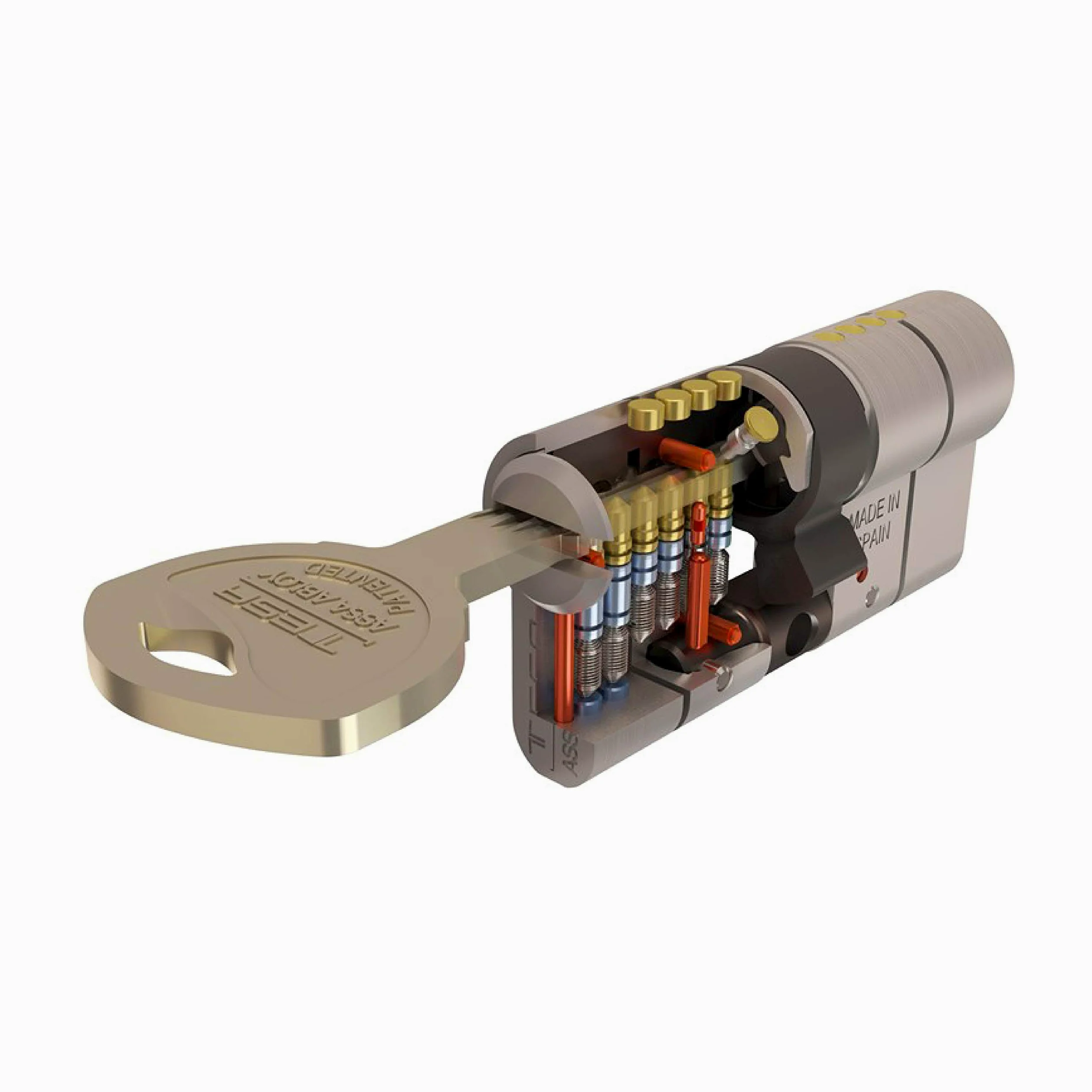 Tesa Assa Abloy Cilindro de Alta Seguridad, Llave - Leva Larga, Latonado, 30x40 mm