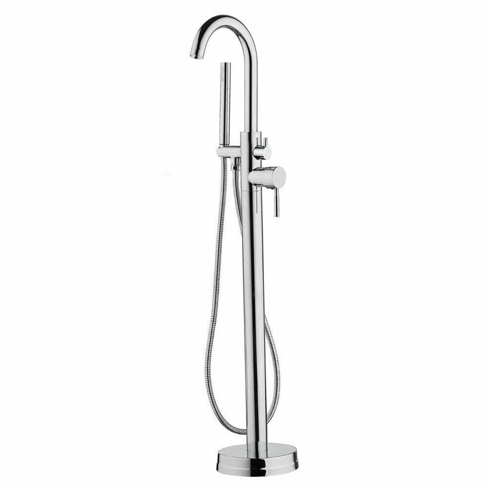 Grifo para bañera de pie independiente, retro, de pie, de cobre, acero inoxidable, montaje en el suelo