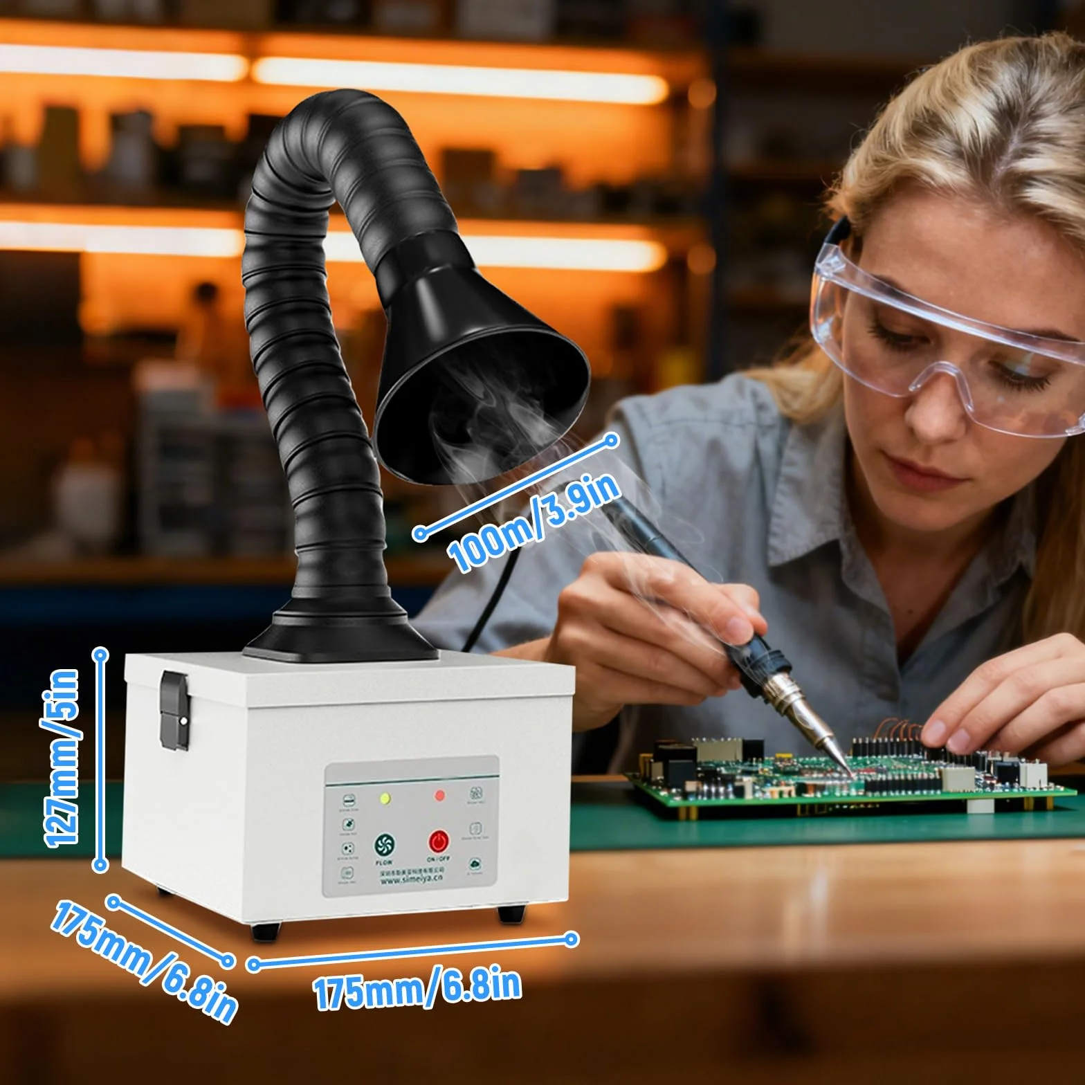 Absorbe humo de soldadura, 45 W, aspiración de humo con 3 niveles de filtro, volumen de aire 180 m³/h, silencioso, limpieza de humo para soldadura láser, extracción de humos