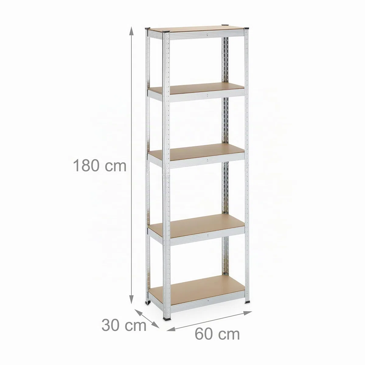 Relaxdays Estantería Carga Pesada 180x60x30 cm, 500 kg, Acero Galvanizado, Repisa Almacén, Montaje Encajado, Plateado