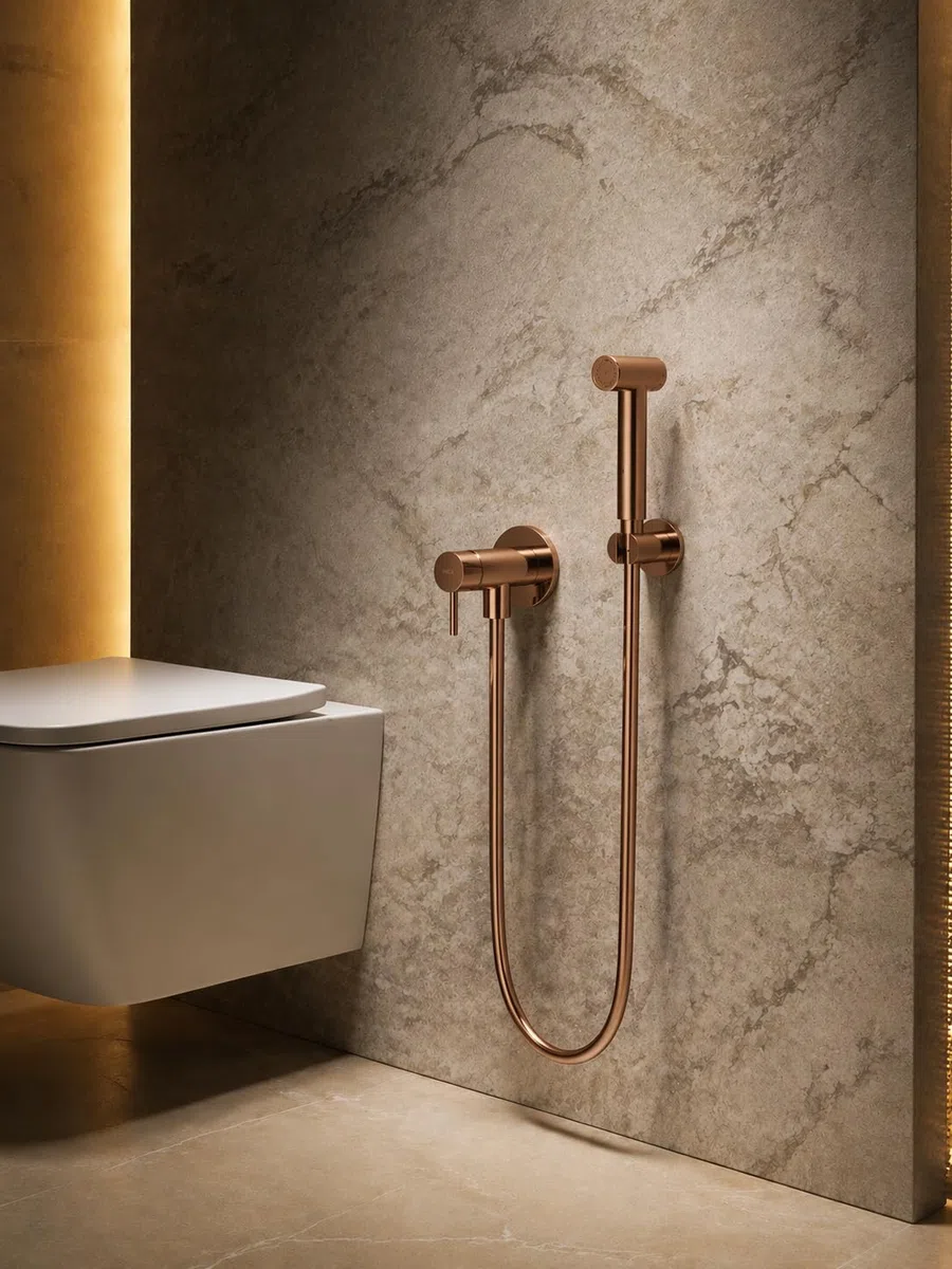 Ducha Higiénica para WC Empotrada con Grifo Monomando y Flexo | Bidet WC de Pared con Agua Fría y Caliente | Grifería Baño Moderna IMEX Toscana