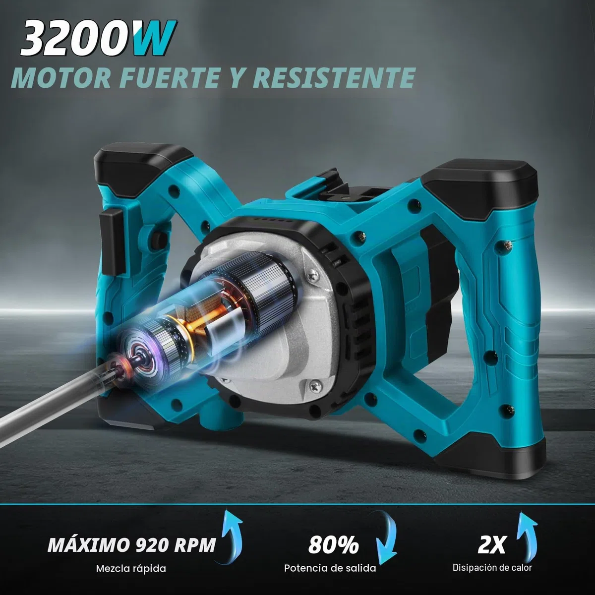 Mezclador de Cemento compatible con Makita batería 18V, 3200W mezclador de mortero de pintura, 6 Velocidades de Ajuste Hormigonera, para cemento, polvo de masilla, pintura (sin batería)
