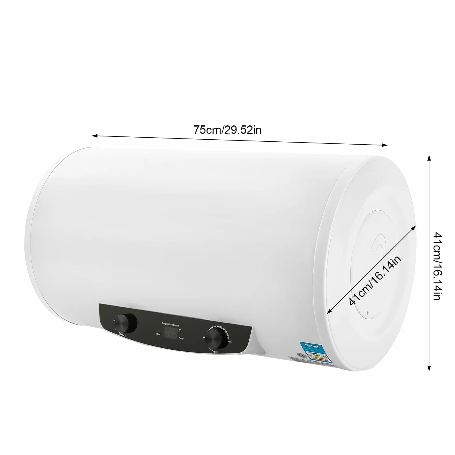 50L/120L de almacenamiento eléctrico horizontal, depósito de agua eléctrico, potencia de calentamiento de 2000 W y termómetro,válvula de seguridad, 120L(Capacidad real de agua: 70L)