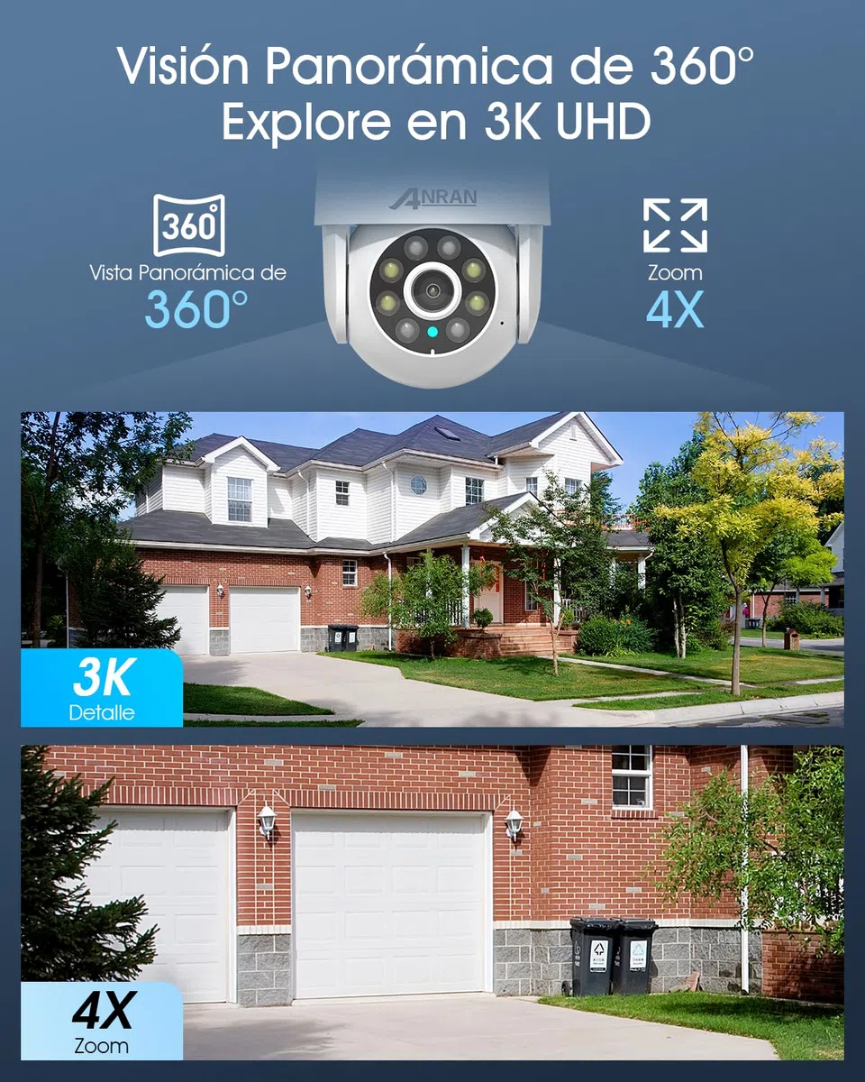 ANRAN [2025 Nueva] 3K Kit Camaras Vigilancia WiFi Exterior, 4X 5MP Sistema de Cámara Seguridad, 8CH 10.5'' NVR con HDD de 2TB, Grabación 24/7, Visión Nocturna, Audio de 2 vías, Seguimiento Automático