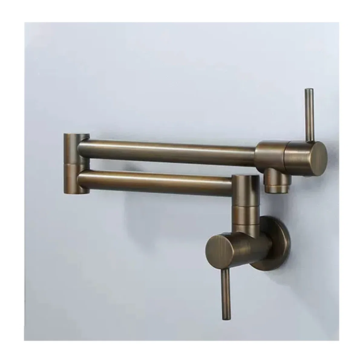 Grifo de latón antiguo para llenado de ollas, montaje en pared, doble articulación, brazo oscilante, grifos de cocina plegables con un solo agujero, 2 asas