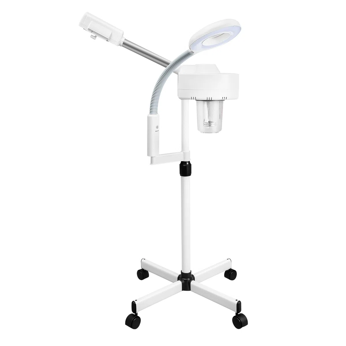 Vaporizador facial profesional 2 en 1 con luz LED, 5 lupas, altura regulable para hogar, spa y salón