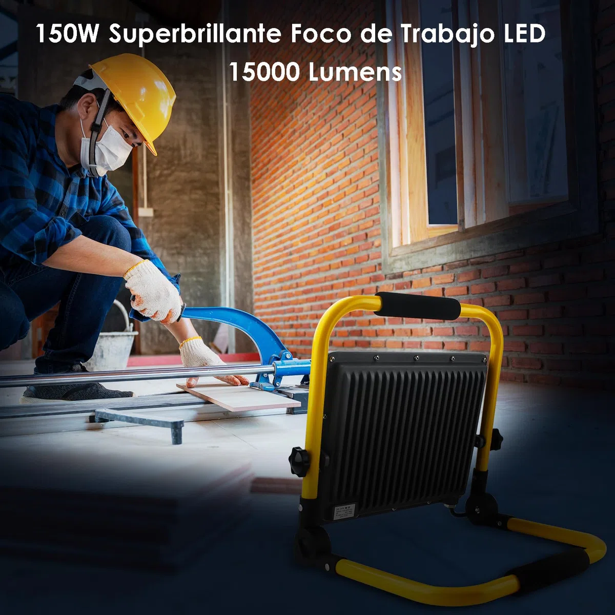 Foco de Trabajo LED 150W, Portátil Luz de Construcción con Cable de 4M,15000 LM 6500K Luz Blanca,Enchufes Schuko,IP66 Impermeable para Usar en Exterior,Obras,Taller