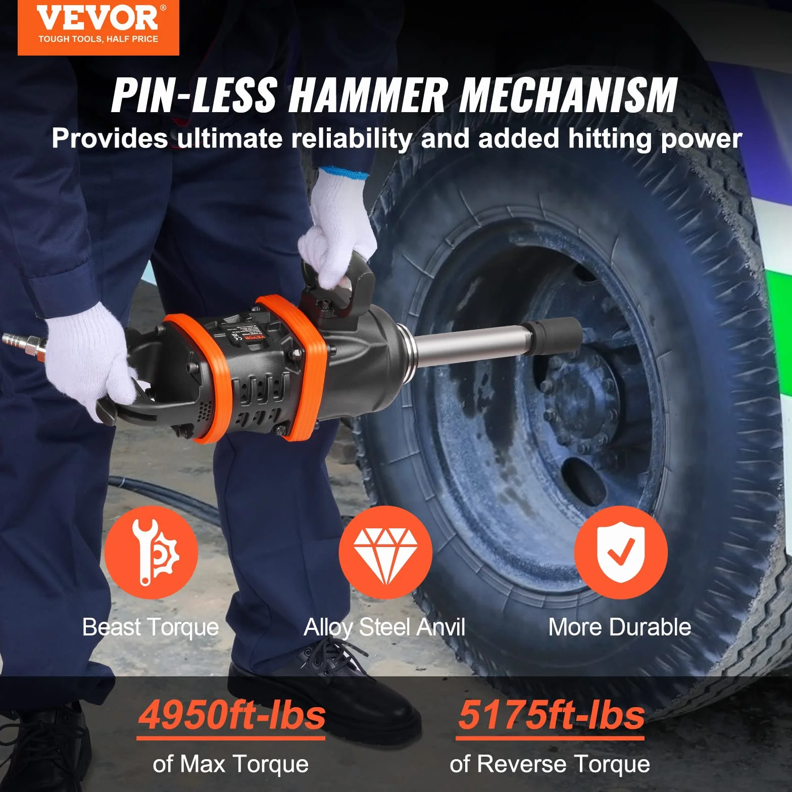 VEVOR Llave de Impacto Neumática Cuadrada 2,54 cm Llave de Impacto de Aire Comprimido 7016 Nm 3000 rpm Aluminio con Yunque 20,3 cm Conector Rápido Maletín de Transporte de Aire para Trabajos Pesados