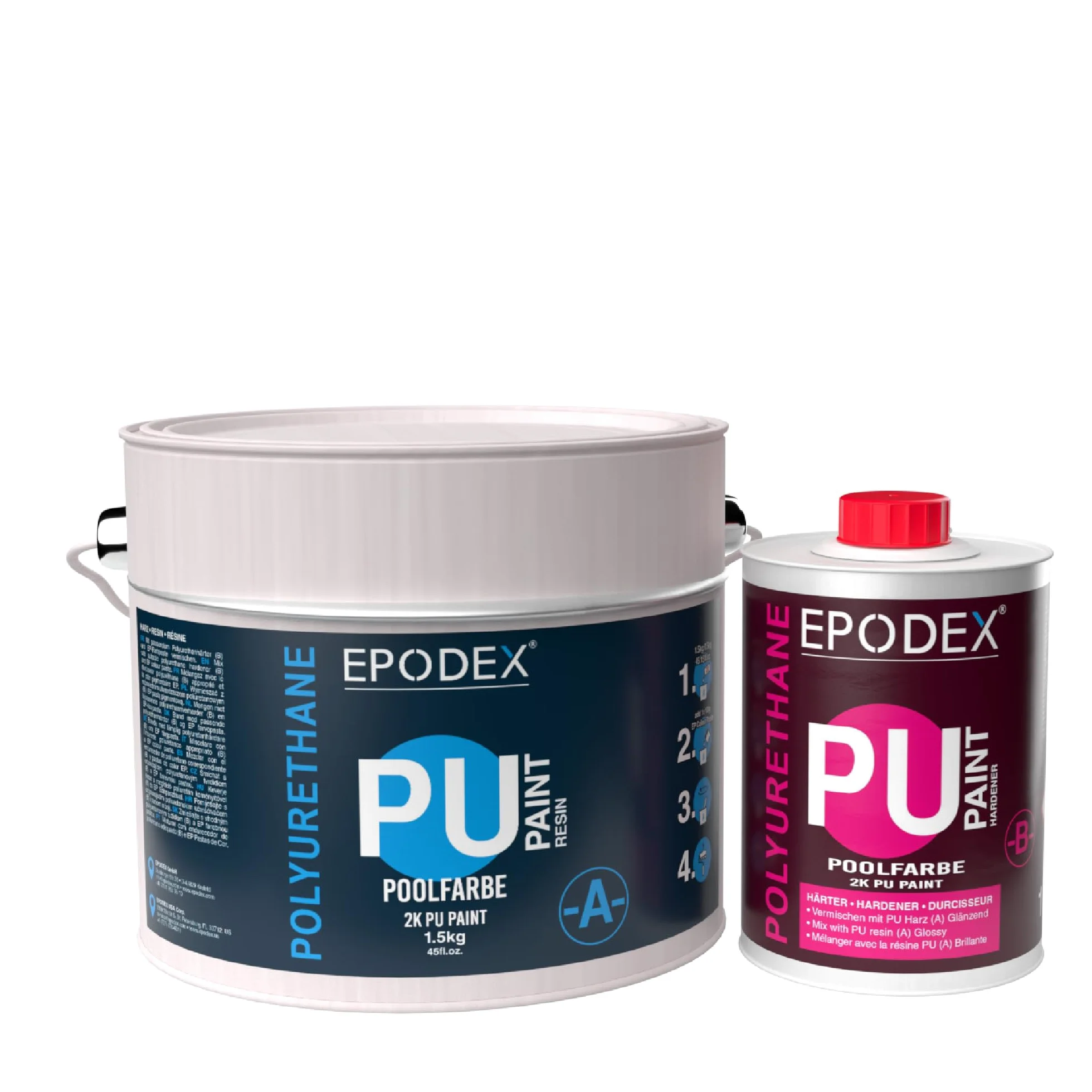 EPODEX Pintura para Piscinas, resistente a UV, elástica y duradera, 2K PU Paint, para piscinas de hormigón, cloro y agua salada, Mate, 2kg – cubre 9m² (2 capas) - Azul ultramar Pastel