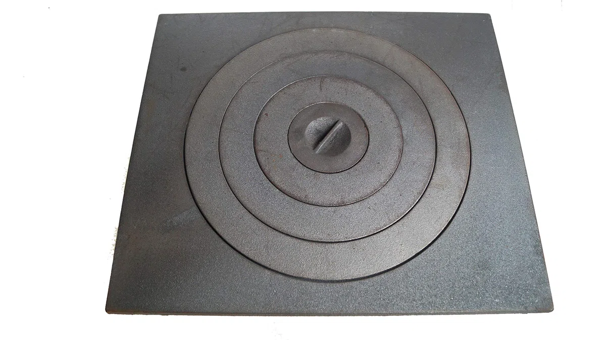 Sellon24® Placa de fundición para horno Placa de hierro fundido sin tratar Juego de anillos de hierro fundido Herdring 46 x 40 cm