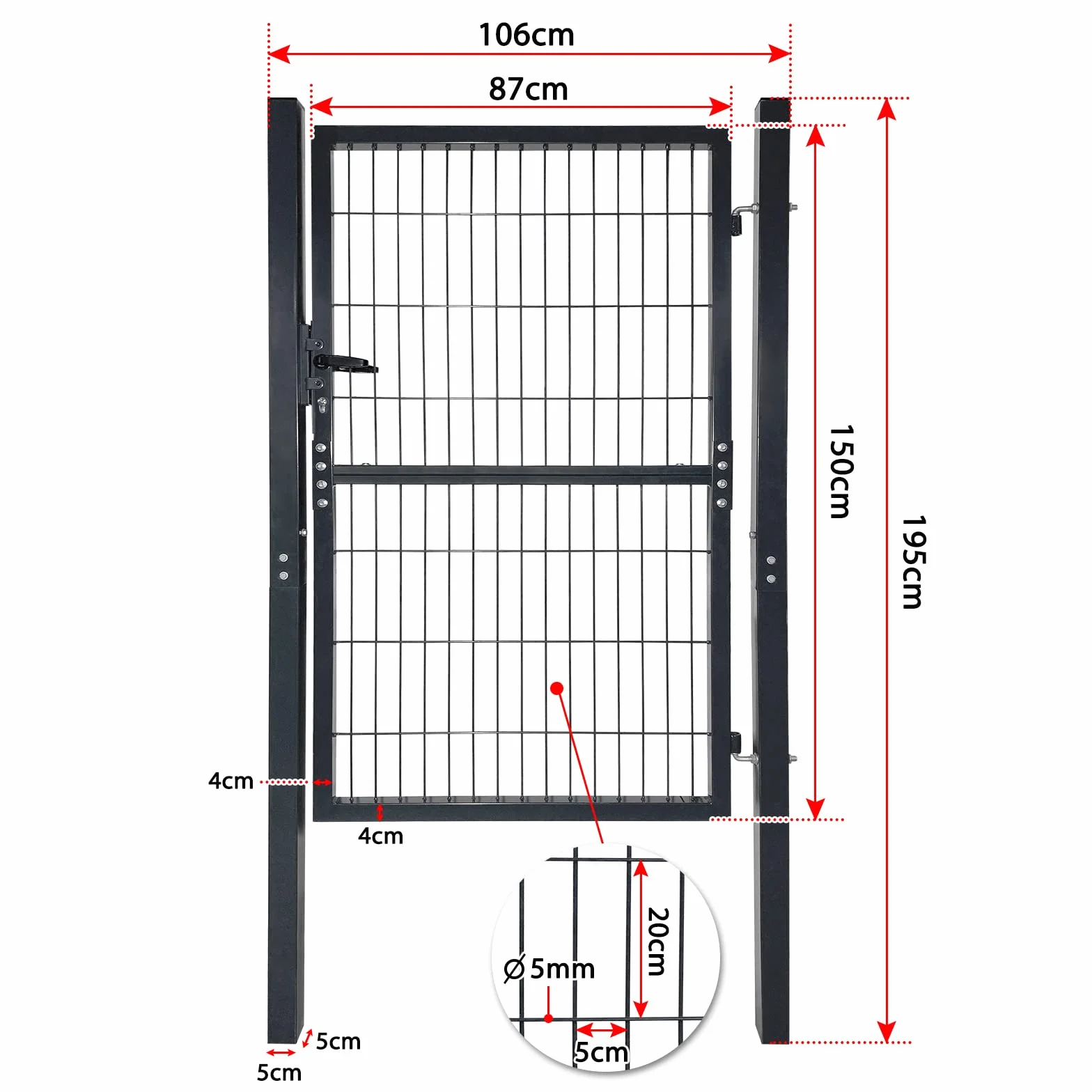 YRHome 150 x 100 cm puerta de jardín puerta de jardín puerta de valla puerta de hierro corrugado antracita puerta abatible de jardín que incluye manija de puerta de cerradura y llaves