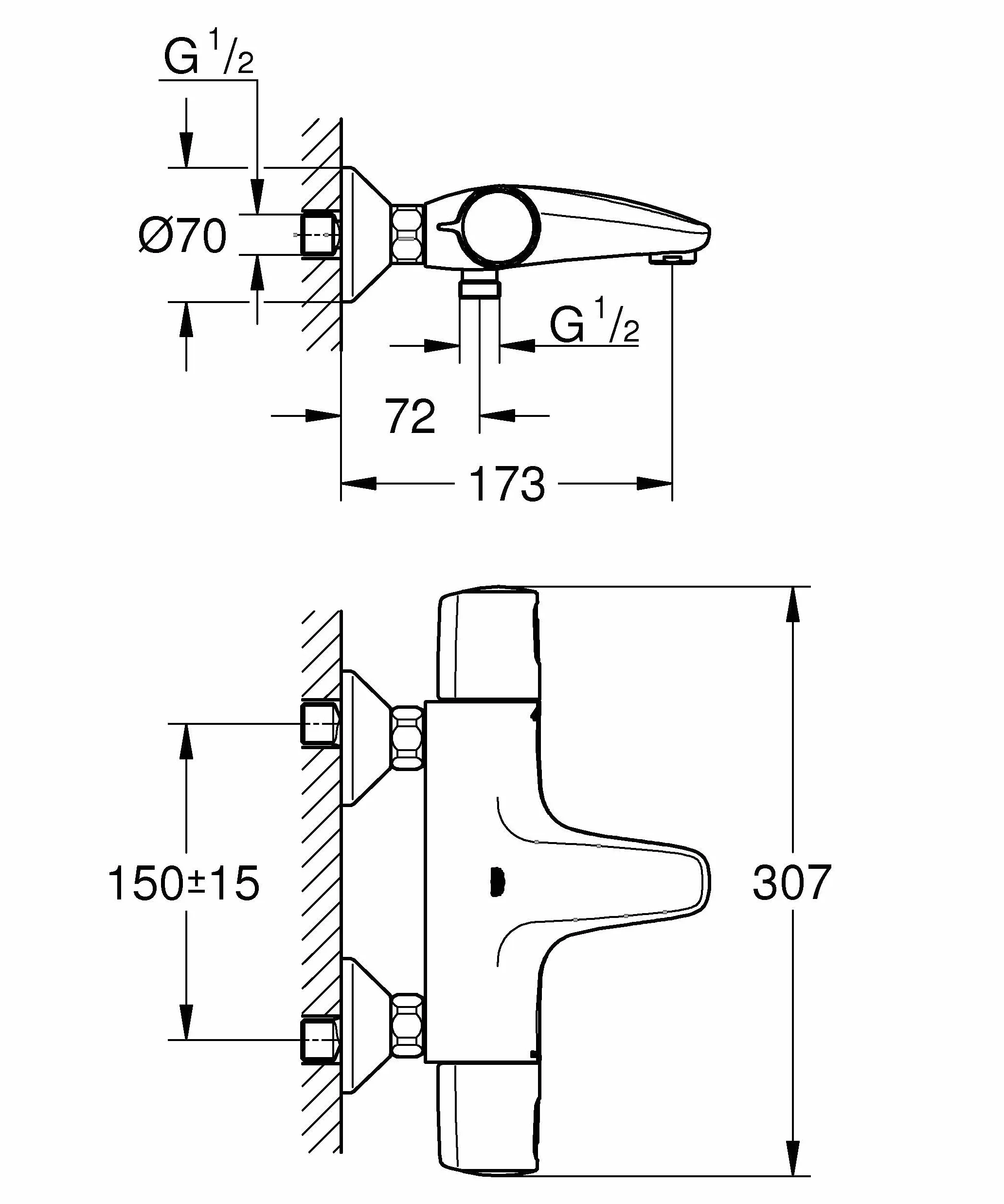 GROHE 1022162432 Precision Trend THM Bath Exp - Grifo termostático para bañera (1/2", color negro mate)