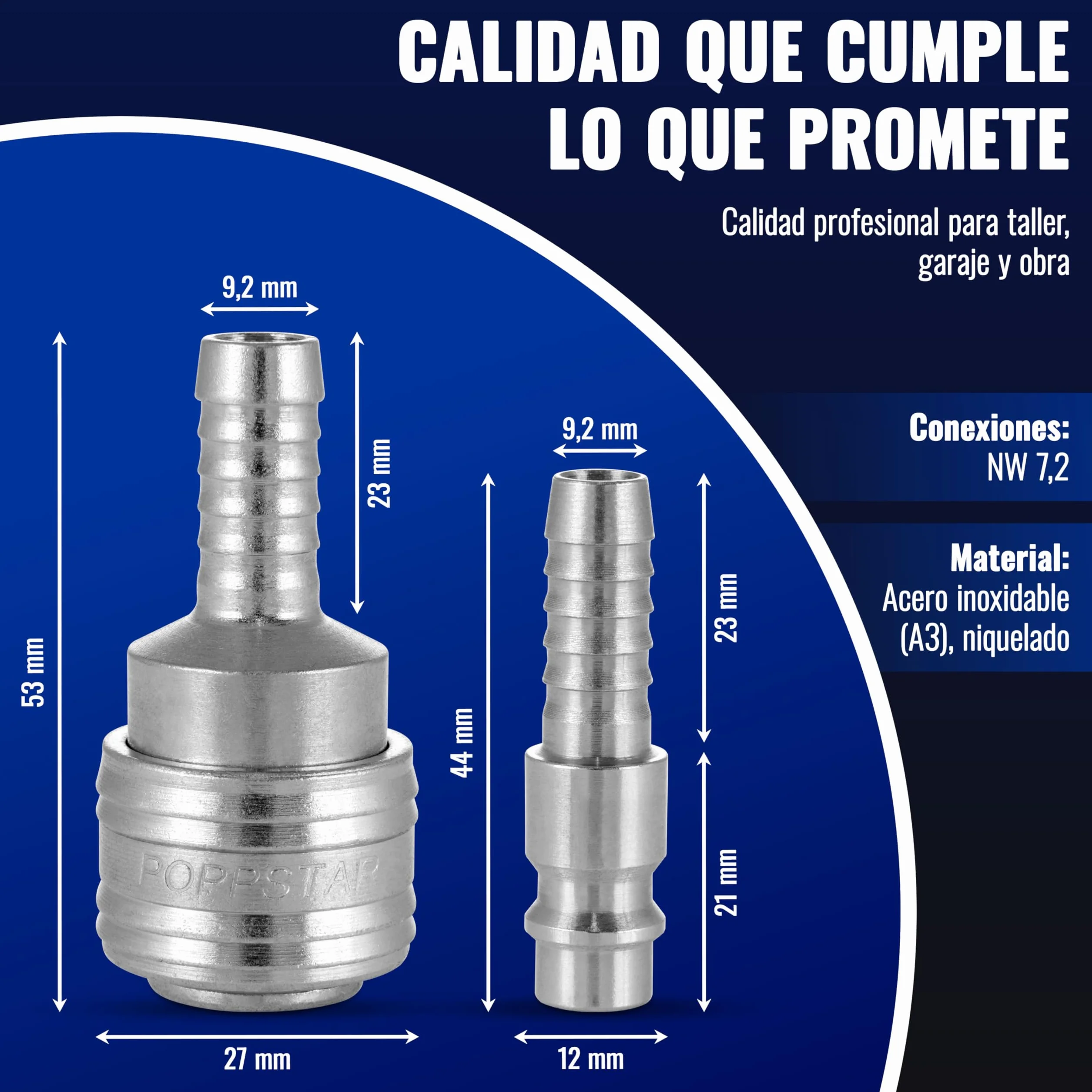 Poppstar Manguera para aire comprimido 15m PVC híbrido 9,2mm 20 bar azul