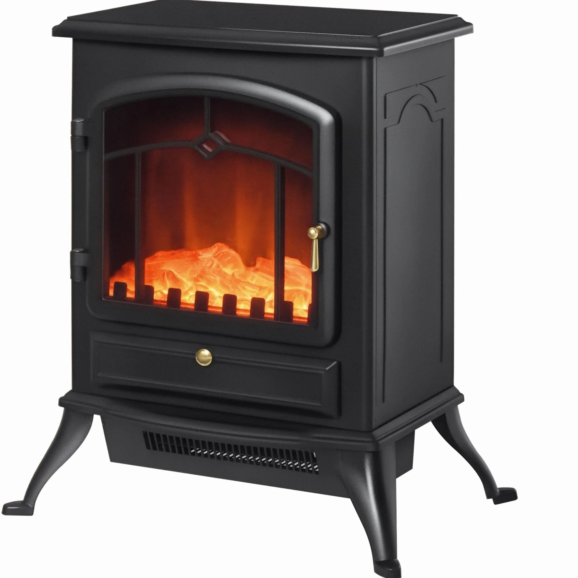 HOMCOM Chimenea Eléctrica Portátil 1000/2000W Chimenea Decorativa de Pie con Efecto de Llama Termostato y Protección contra Sobrecalentamiento para Sala 15-20 m² 45x28x54 cm Negro