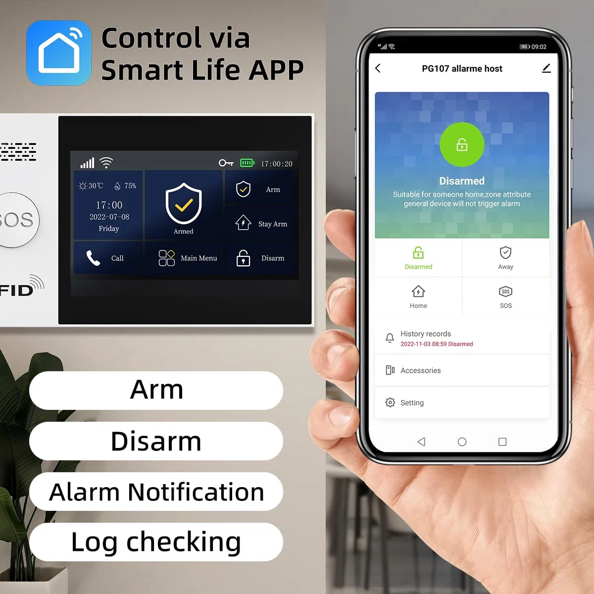 PGST Sistema de Alarma WiFi para Casa con Cámara de Vigilancia Interior, Kit Alarma de Seguridad 14-Piezas, Sensores de Apertura y Cierre, Sensor de Movimiento PIR, Sirena 110dB, Fácil Instalación