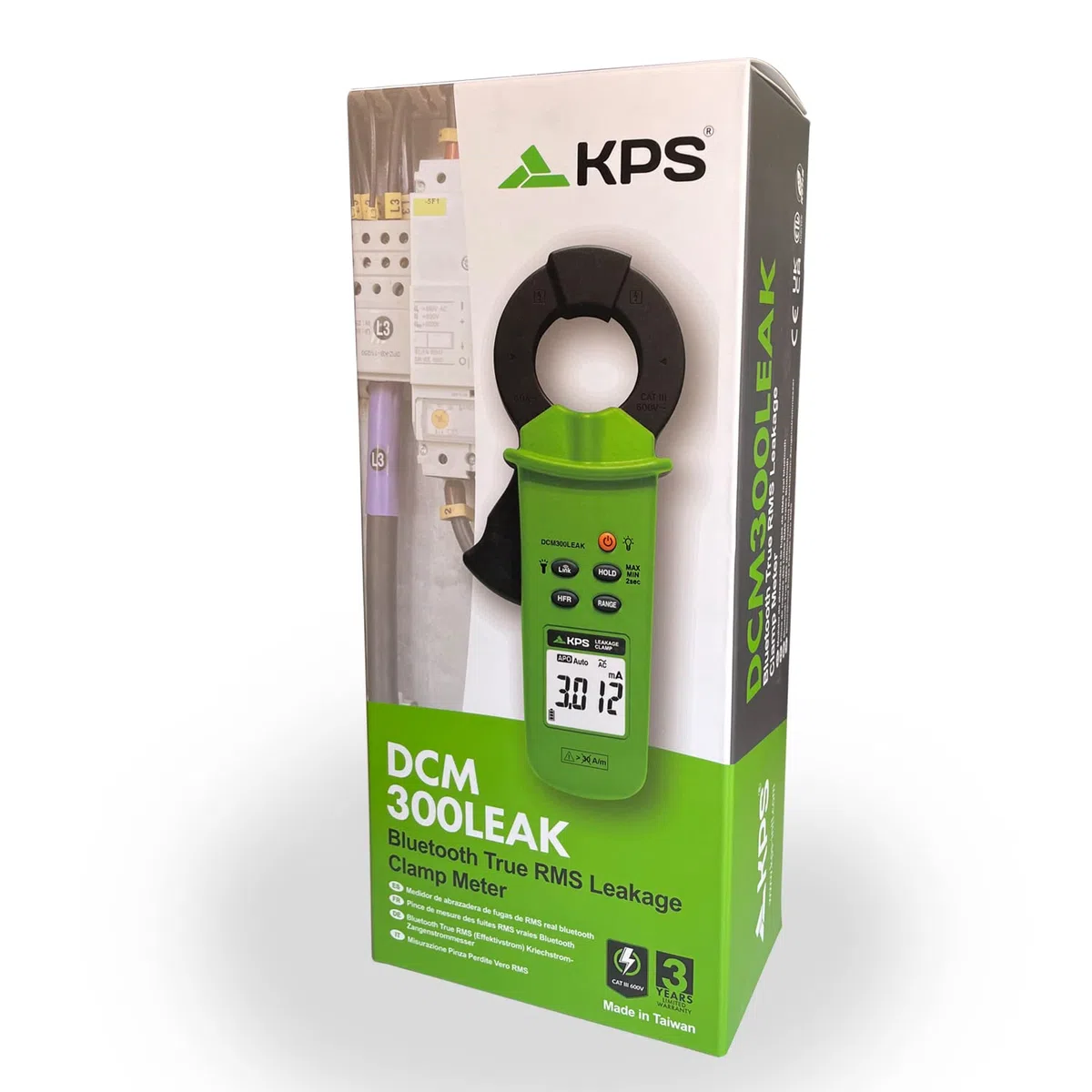 KPS-DCM300LEAK Pinza de Fugas TRMS Corriente AC 60A LPF Filtro Paso Bajo 50-60Hz y 1kHz conexión Bluetooth 6000 Cuentas CAT. III