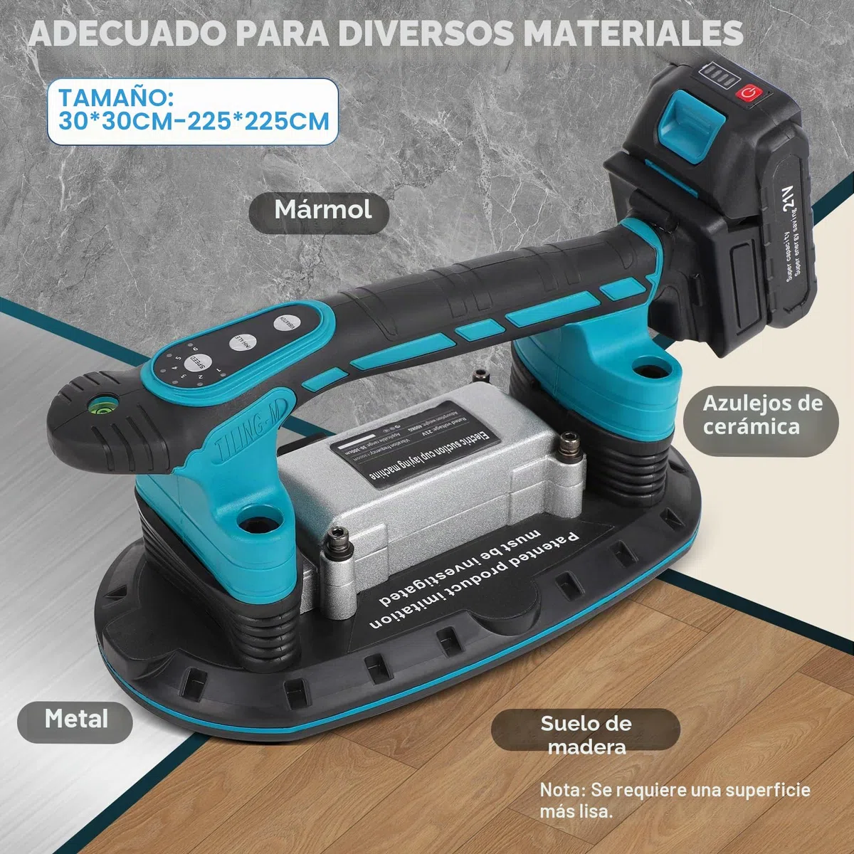 Vibrador de azulejos y ventosas 2 en 1, con ventosa de 30 x 16 cm, capacidad de carga de 250 kg, máquina de vibración eléctrica para azulejos de 2 m, azulejos de pared, ladrillo, vibrador nivelador