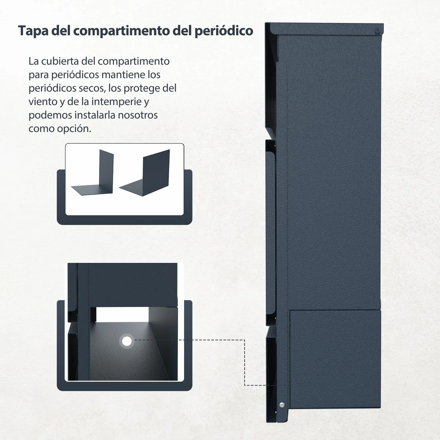 Buzón en antracita RAL 7016 con soporte, ventana de visión, personalizado, acero inoxidable, corte láser, grabado con candado y compartimento para periódicos
