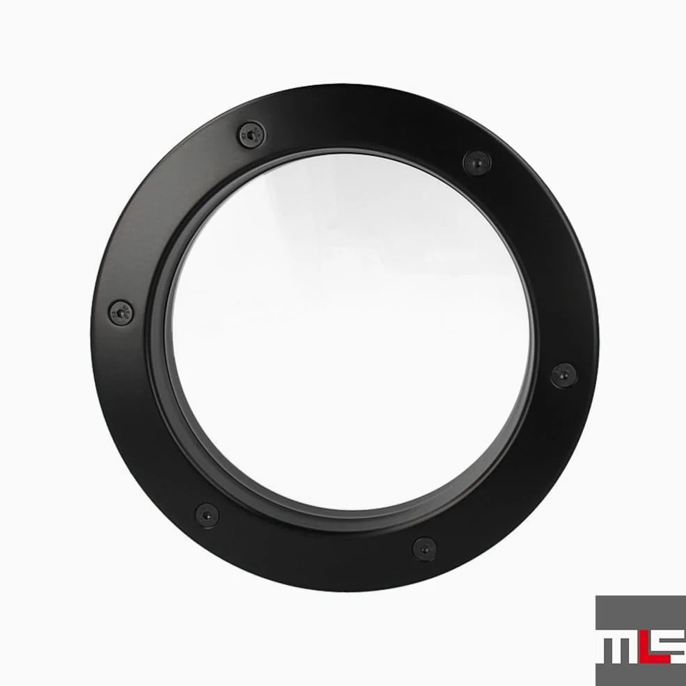 MLS Ojo de Buey B4000, de Aluminio Robusto, Vidrio de Seguridad VSG, para Puertas de 40 mm de Espesor, Tornillos de Fijación Visibles en Ambos Lados, 300 mm de Diámetro, Vidrio Transparente, Negro