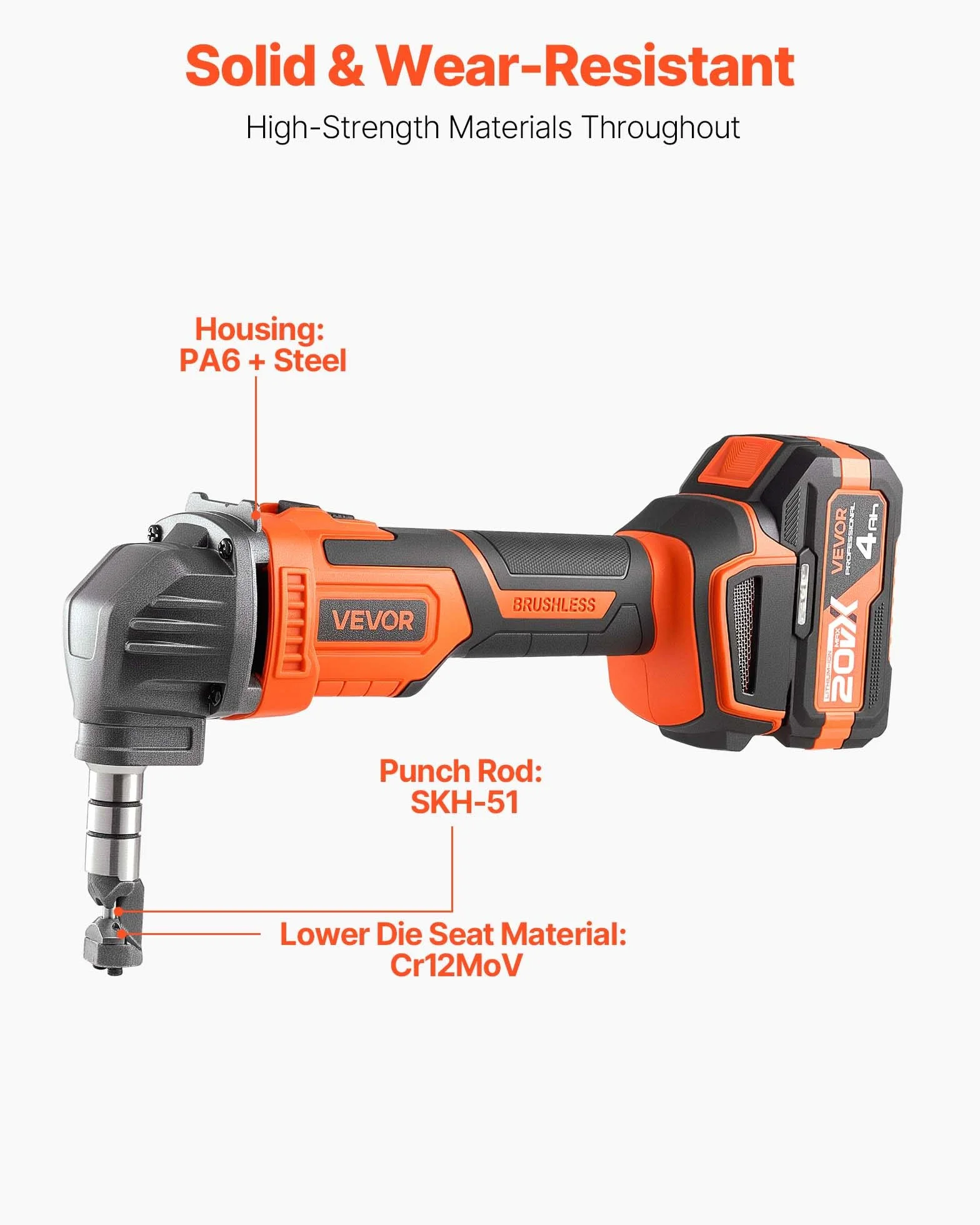 VEVOR Cortador de Metal Inalámbrico con Batería de 20 V y 4000 mAh, Eficiente Motor sin Escobillas de 2200 RPM, con Estuche de Plástico para Cortar Láminas de Acero y Aluminio, Rendimiento Potente
