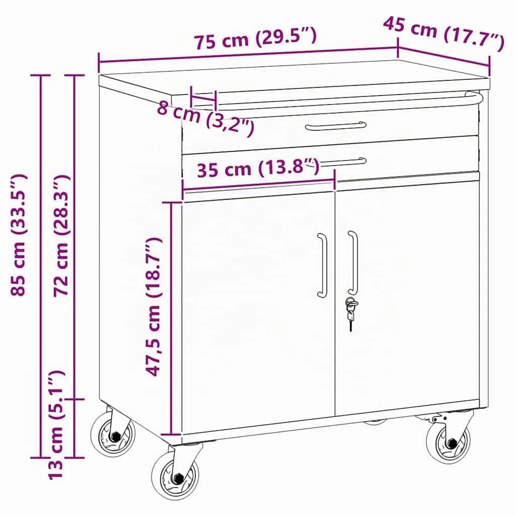 vidaXL Banco de Taller con cajón Negro y Gris 75 x 45 x 85 cm, Taller, Banco de Trabajo Industrial, Banco Modular para Herramientas, Mesa Rectangular Duradera con organización