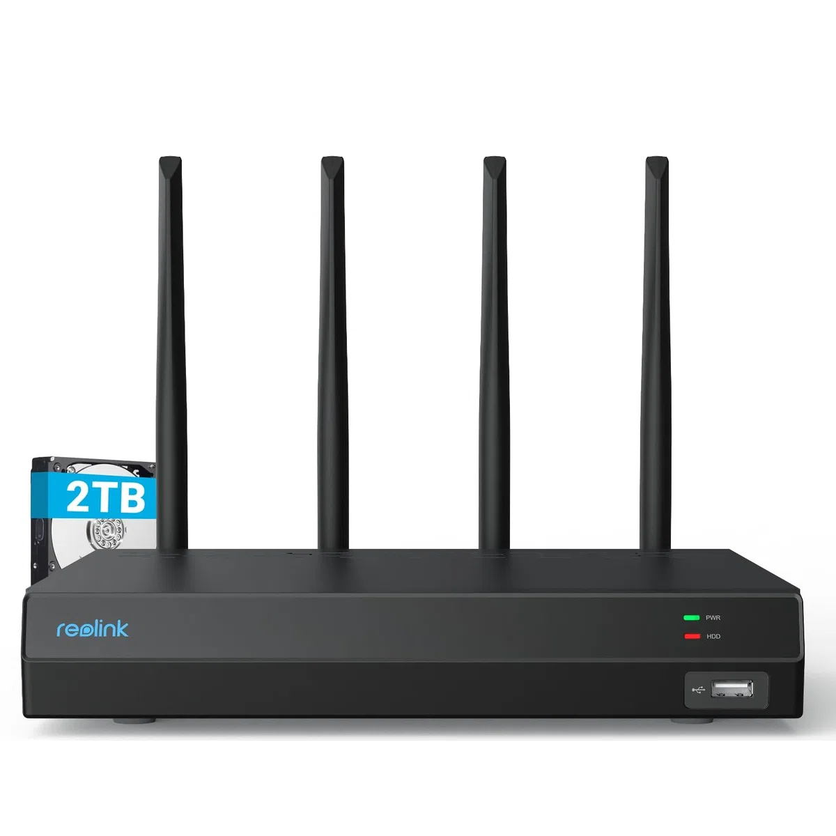 Reolink NVR WiFi 6 4K de 12 Canales con HDD de 2TB, grabación 24/7, H.265, Acceso por App y Compatible con cámaras (Excepto cámaras 4G con batería). RLN12W Negro (Reacondicionado)