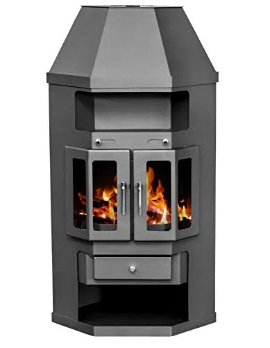 Eek A Victoria Panama2 - Chimenea de esquina con puertas batientes, color gris hierro fundido, 9 kW