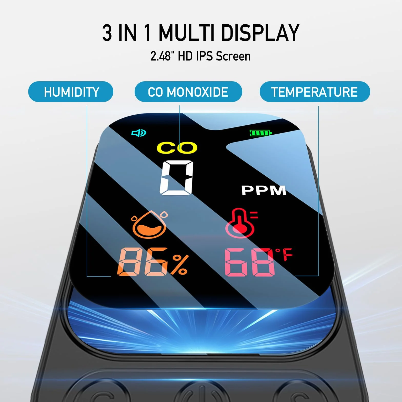 YOJOCK Detector de Monóxido de Carbono 3-en-1 Portátil para Casa y Viajes, 120 Horas de Standby, Detector CO Recargable, Alarma Acústica y Visual para Autocaravanas, Camping y Hoteles (Negro)